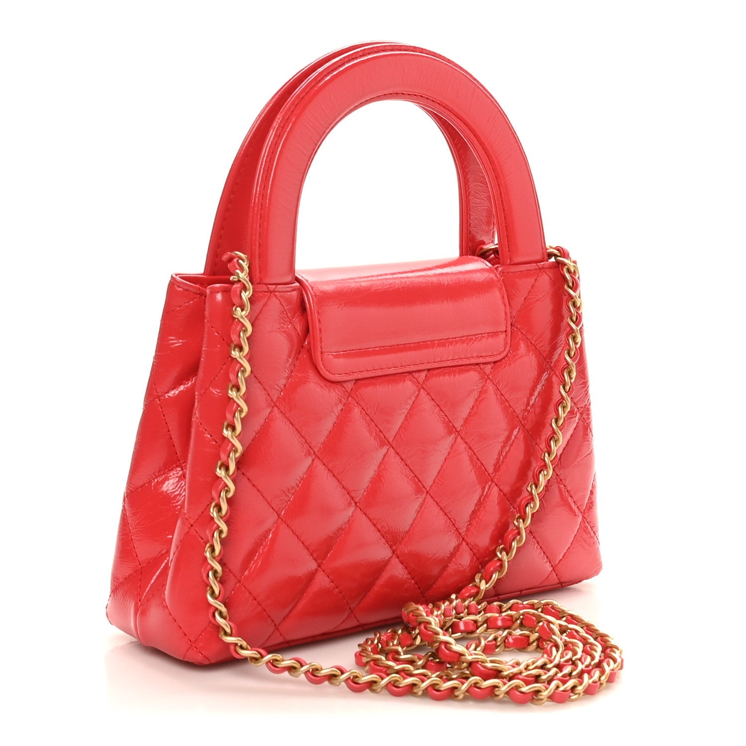 Chanel Shiny Aged Calfskin Quilted Nano Kelly Shopper Dark Red