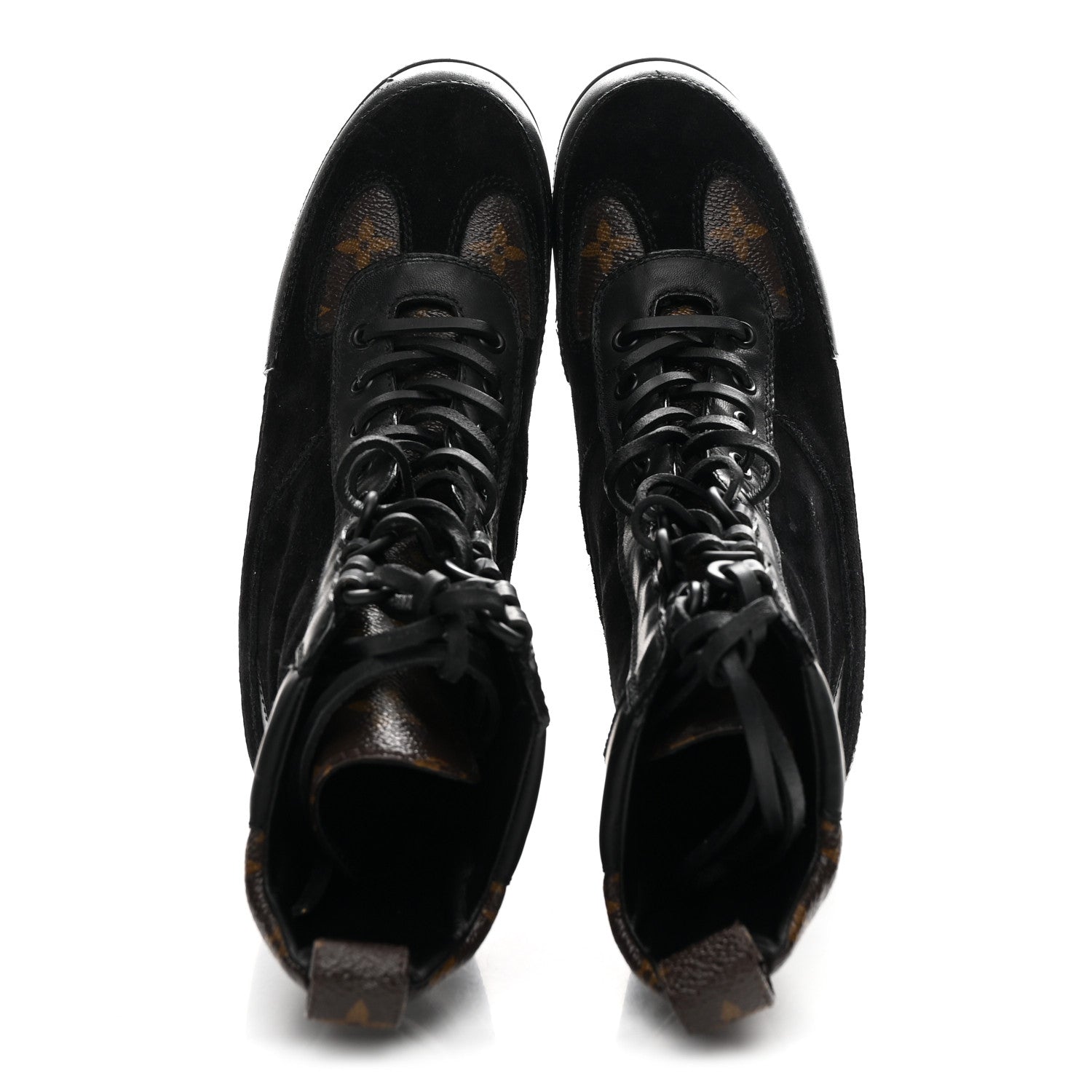 Louis Vuitton Suede Calfskin Monogram Laureate Platform Desert Boots 36 Black
