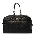 Chanel Shiny Grained Calfskin Quilted Large Travel Bowling Bag Black