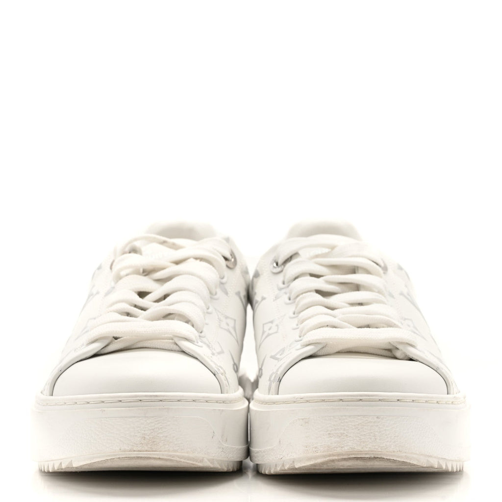 Louis Vuitton Calfskin Monogram Debossed Time Out Sneakers 38 White Silver