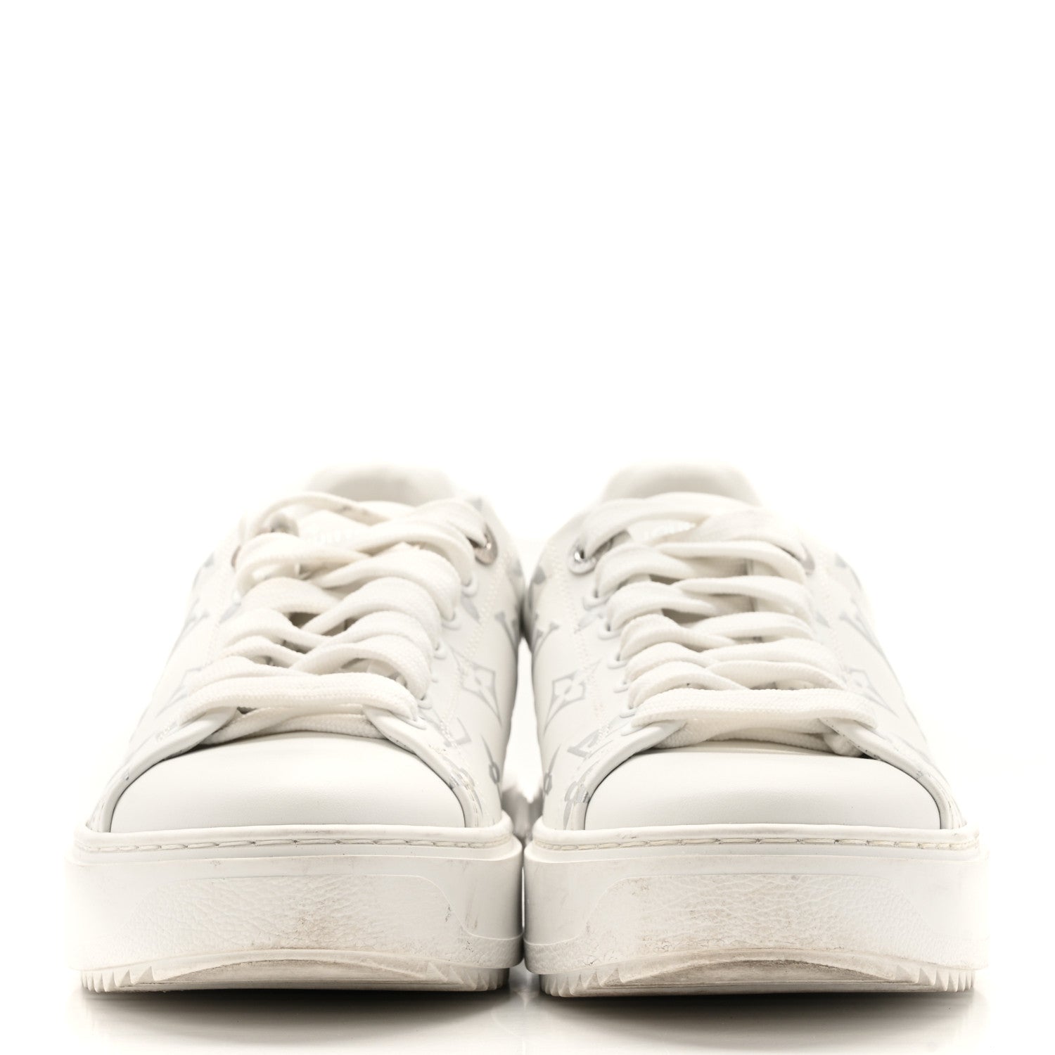 Louis Vuitton Calfskin Monogram Debossed Time Out Sneakers 38 White Silver