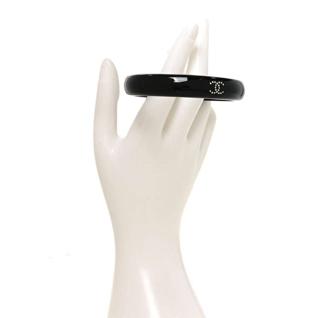 Resin Crystal CC Bangle Bracelet Black