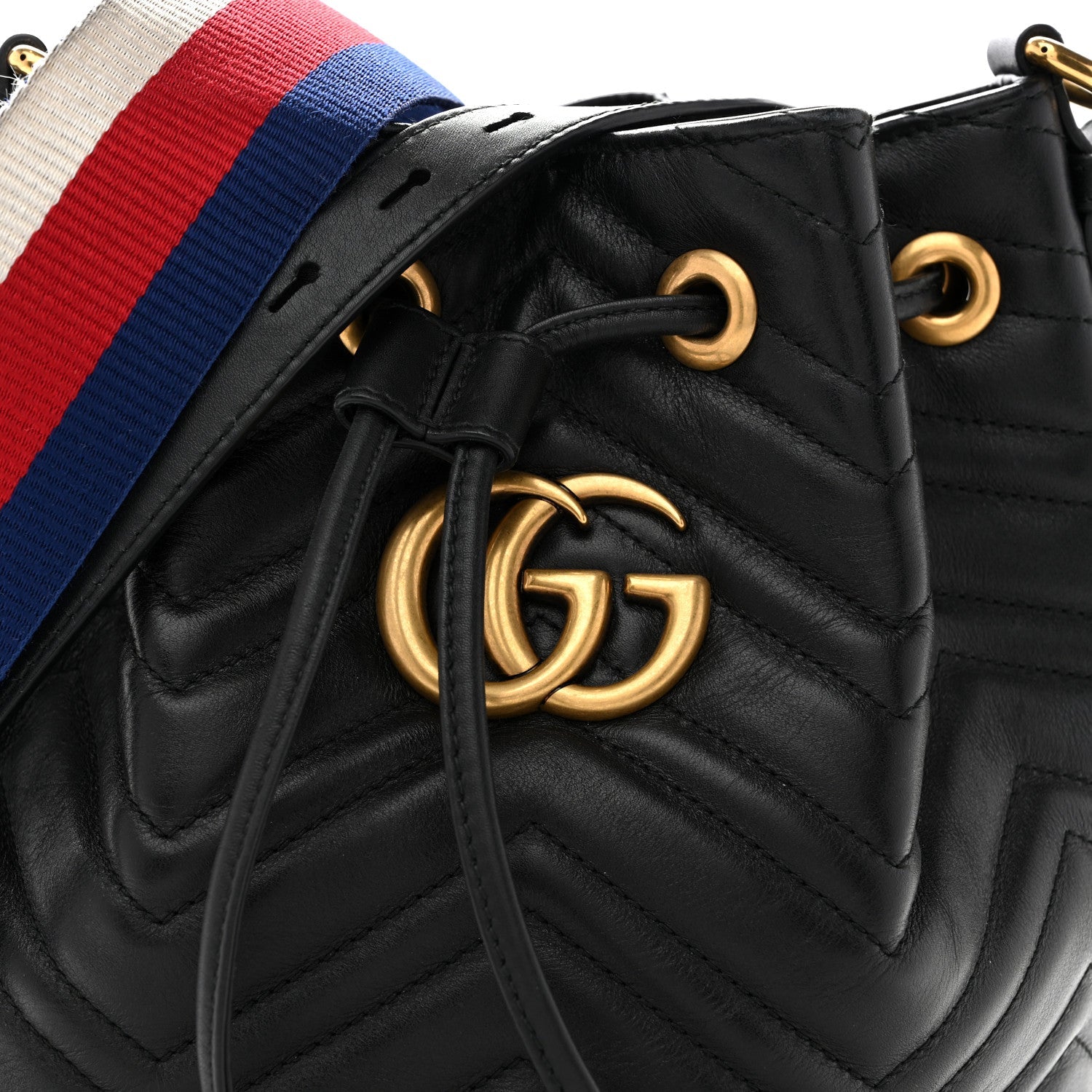 Gucci Calfskin Matelasse Sylvie Web GG Marmont Bucket Bag Black