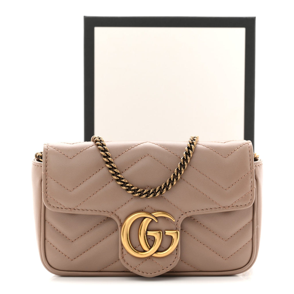 Gucci Calfskin Matelasse Super Mini GG Marmont Shoulder Bag Porcelain Rose