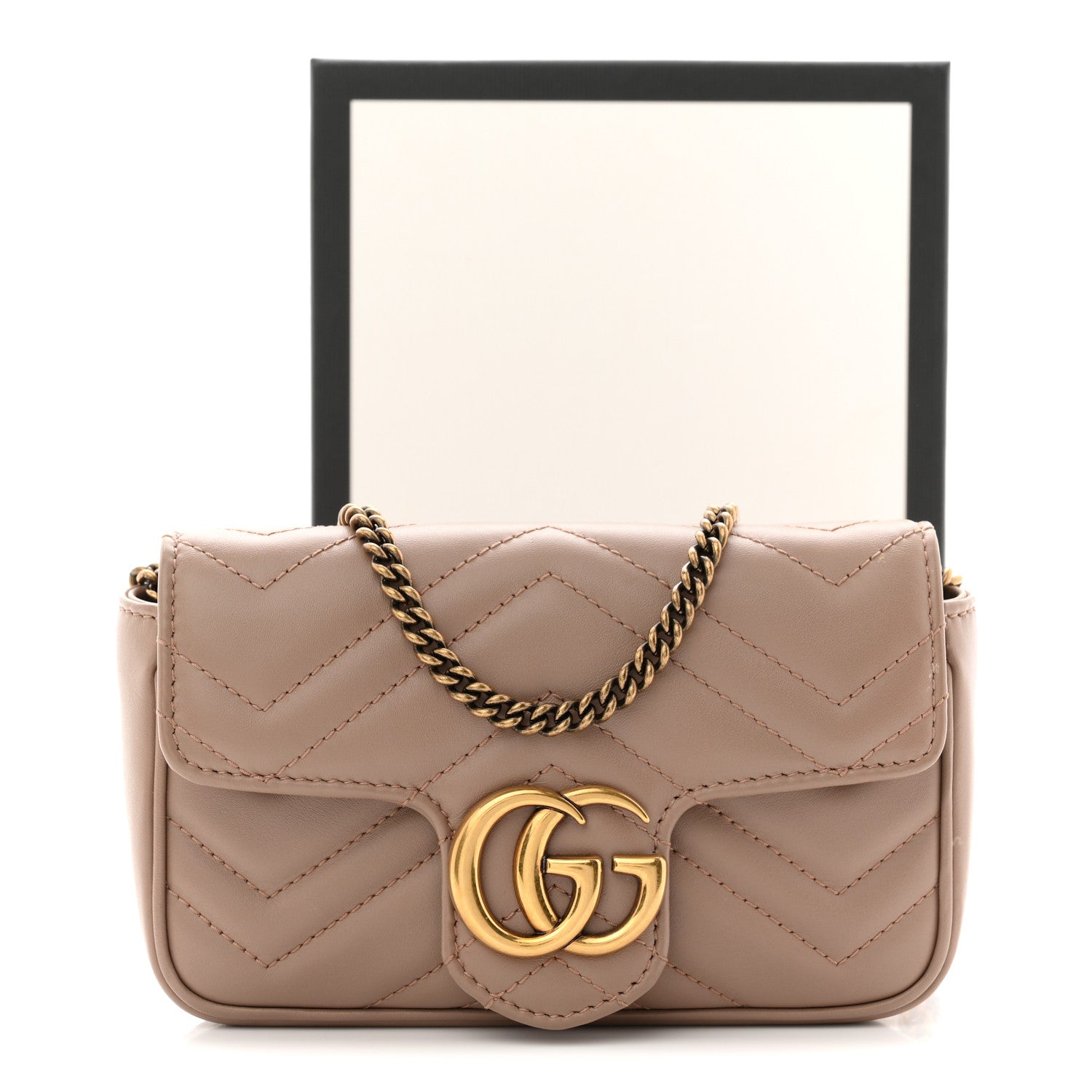 Gucci Calfskin Matelasse Super Mini GG Marmont Shoulder Bag Porcelain Rose