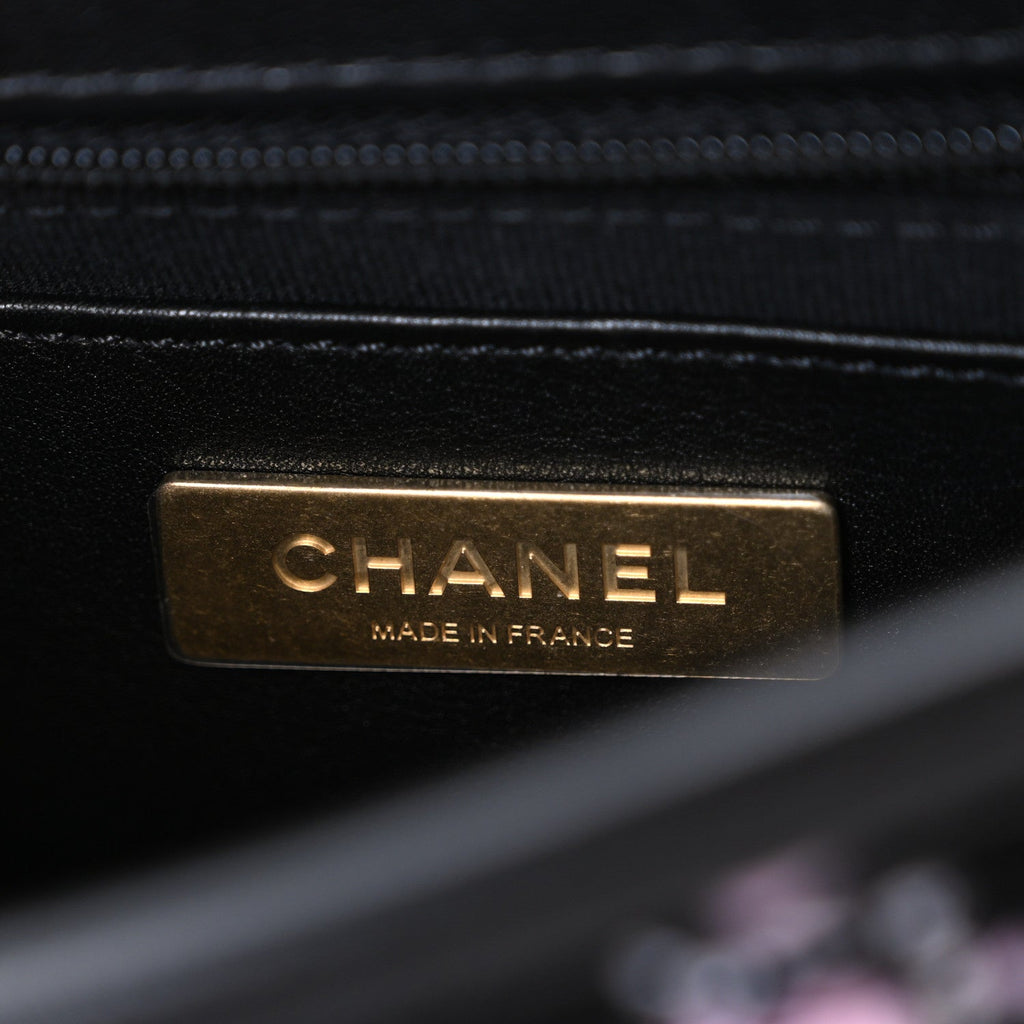 Chanel Tweed Calfskin School Memory Mini Top Handle Flap Black Pink White