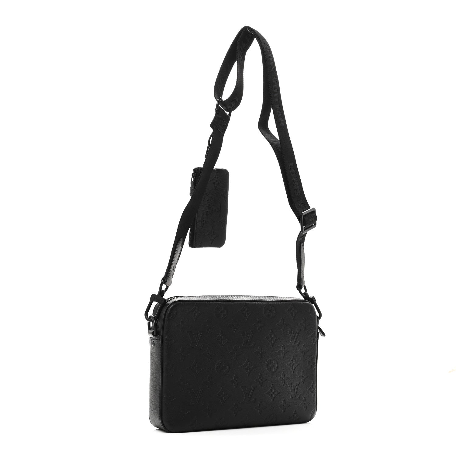 Louis Vuitton Calfskin Monogram Shadow Trio Messenger Black