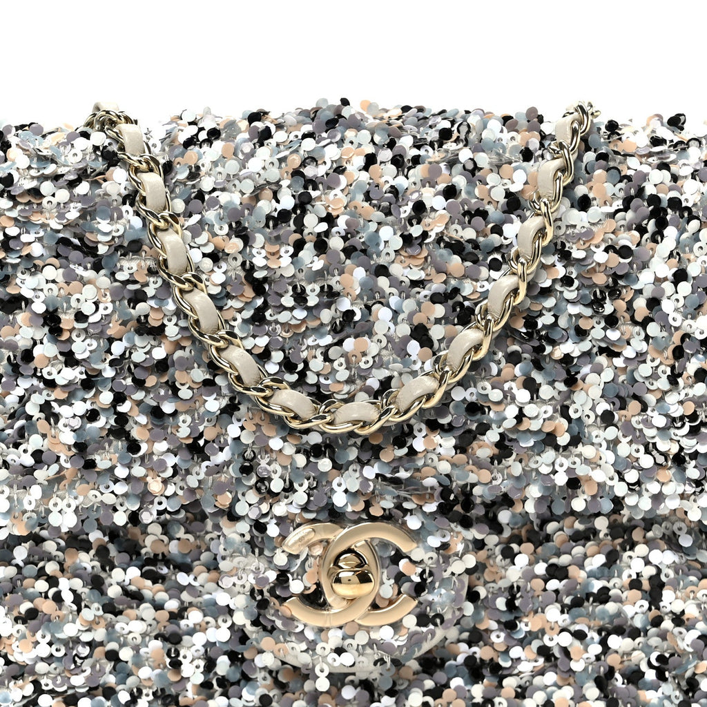 Chanel Sequin Mini Flap Gray Black White Pearly White