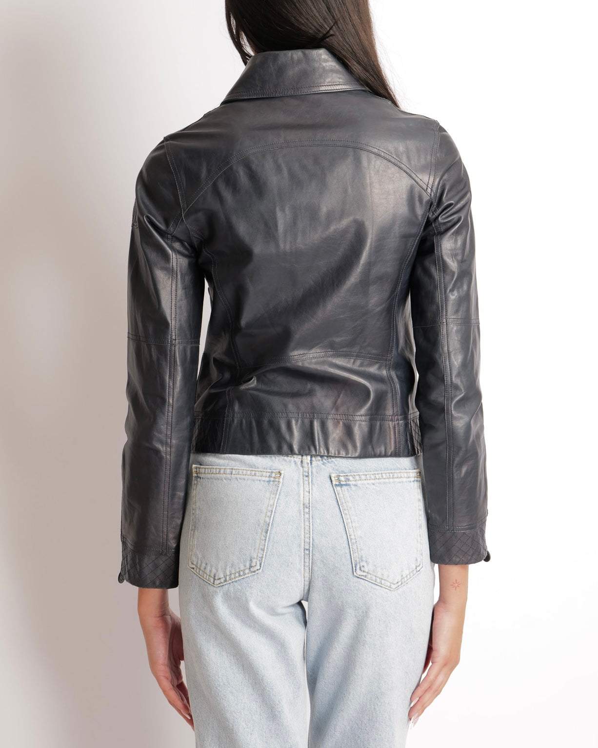 Chanel 12P Navy Calfskin Leather Jacket with Quilted Details and Black CC Logo Buttons Size FR 34 (UK 6)