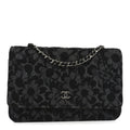 Chanel Printed Denim Quilted Flower Wallet On Chain WOC Black
