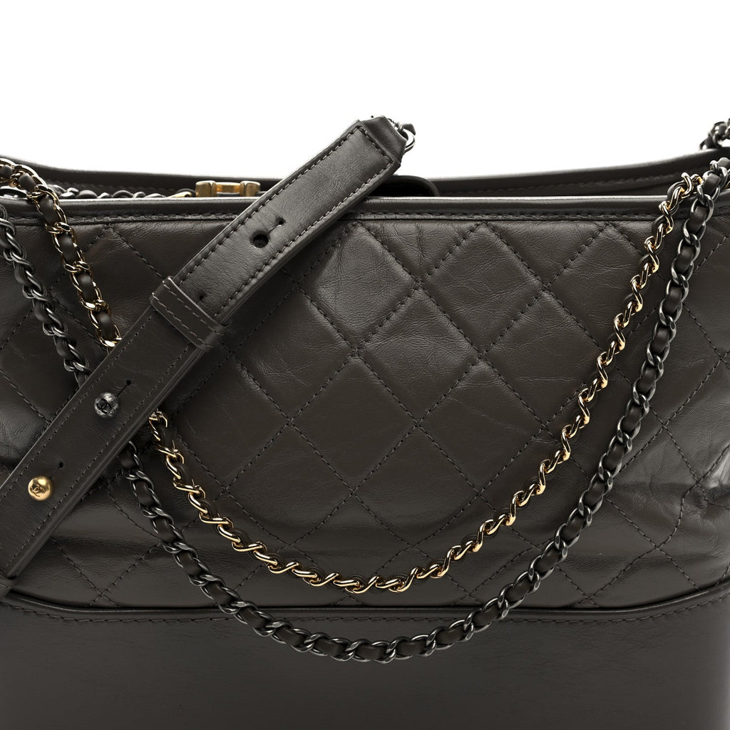 Chanel Aged Calfskin Quilted Medium Gabrielle Hobo Grey