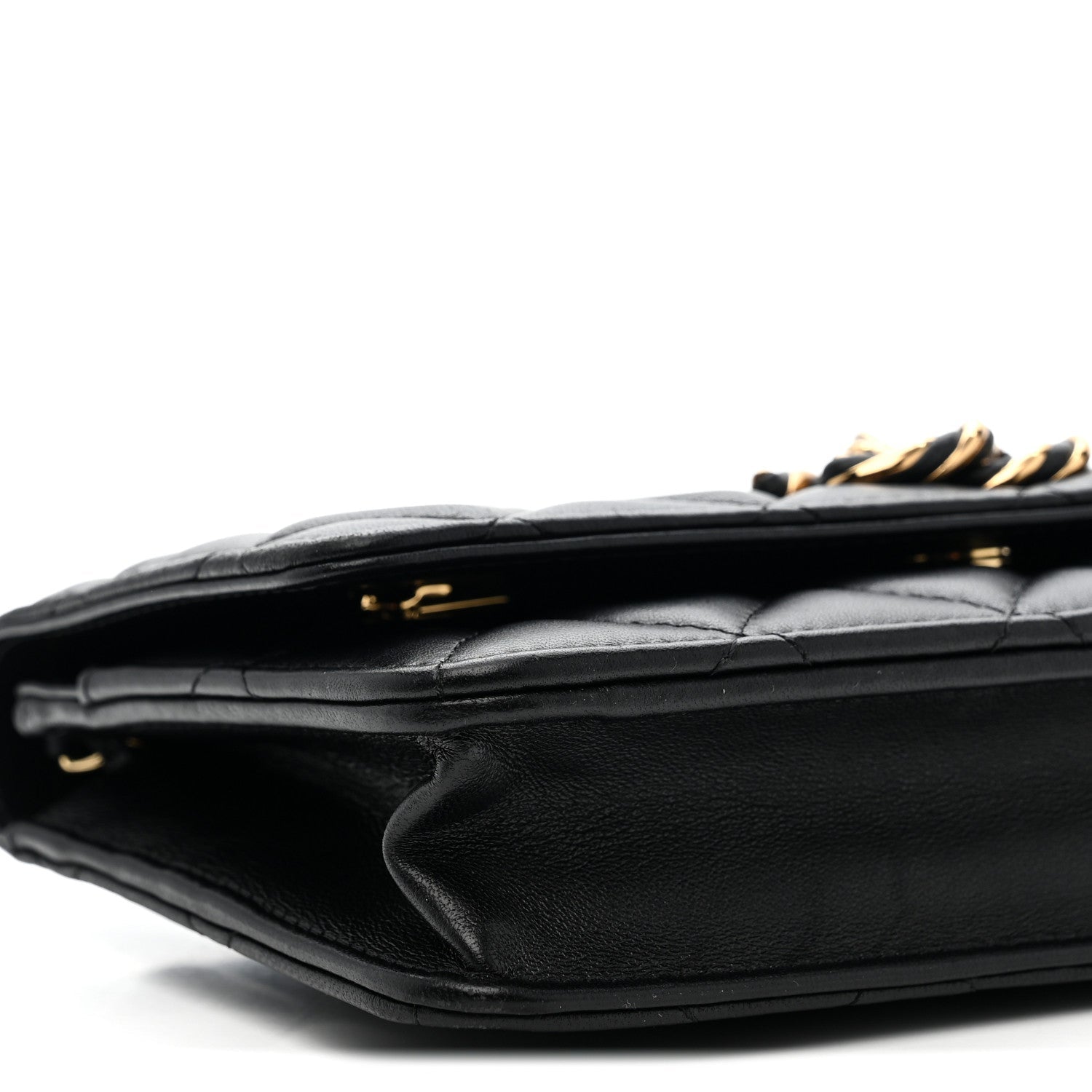 Chanel Lambskin Quilted Twisted CC Wallet On Chain WOC Black