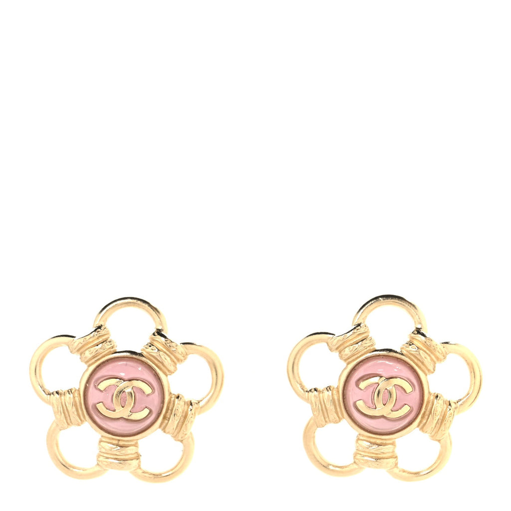 Resin CC Flower Earrings Gold Pink
