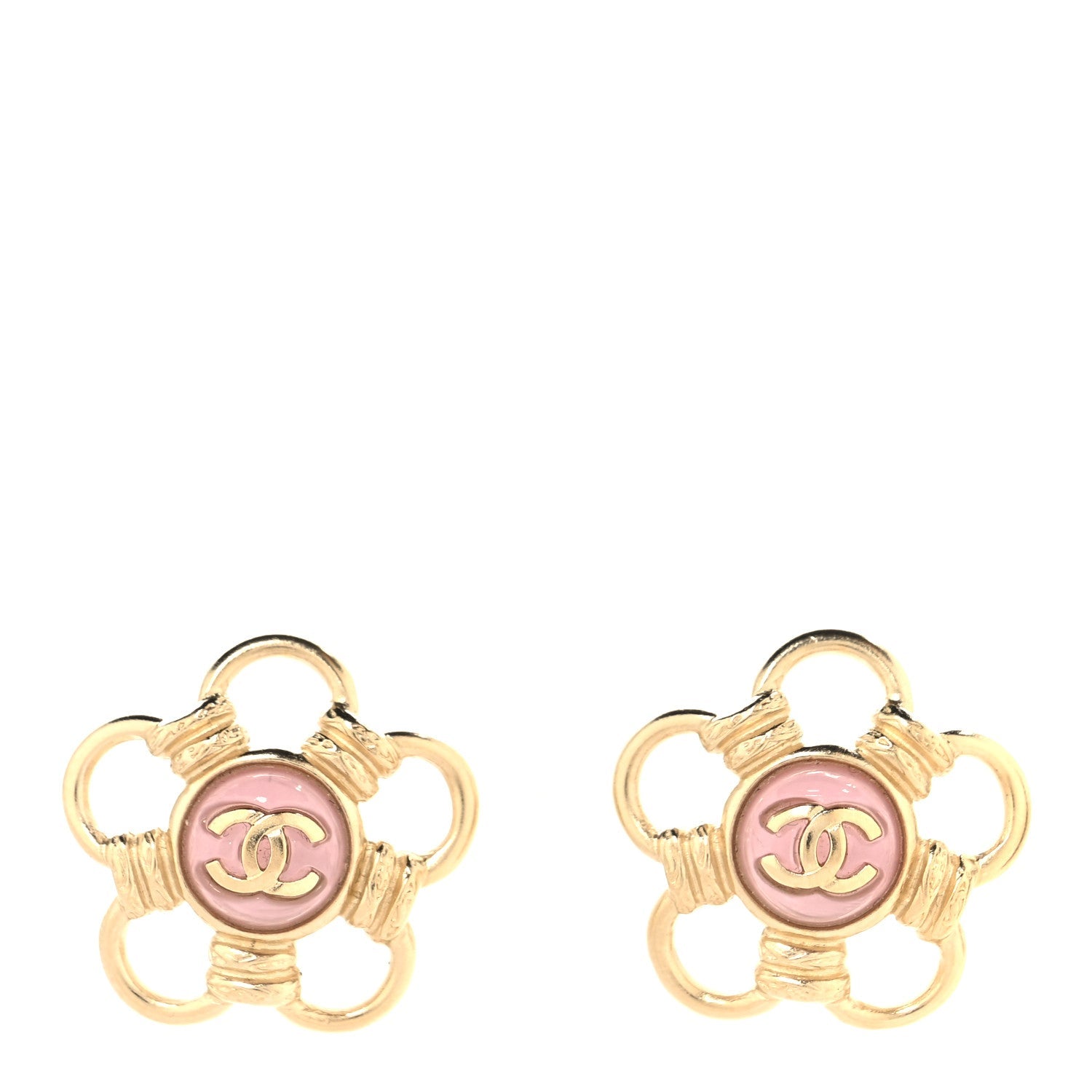 Resin CC Flower Earrings Gold Pink