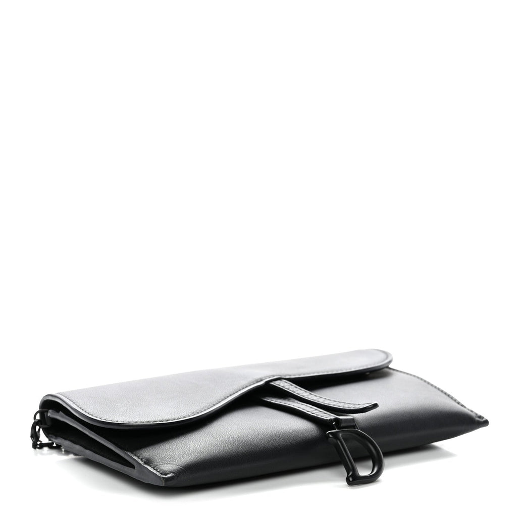 Christian Dior Ultra Matte Calfskin Saddle Chain Wallet Pouch Black