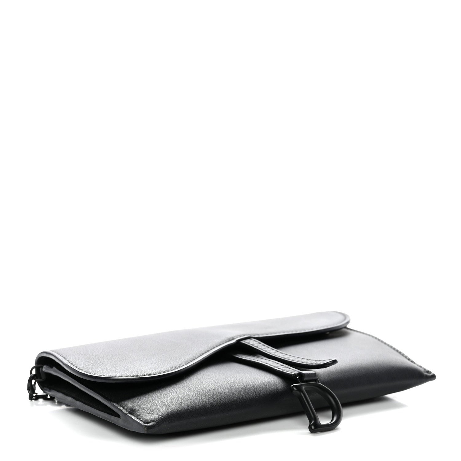 Christian Dior Ultra Matte Calfskin Saddle Chain Wallet Pouch Black