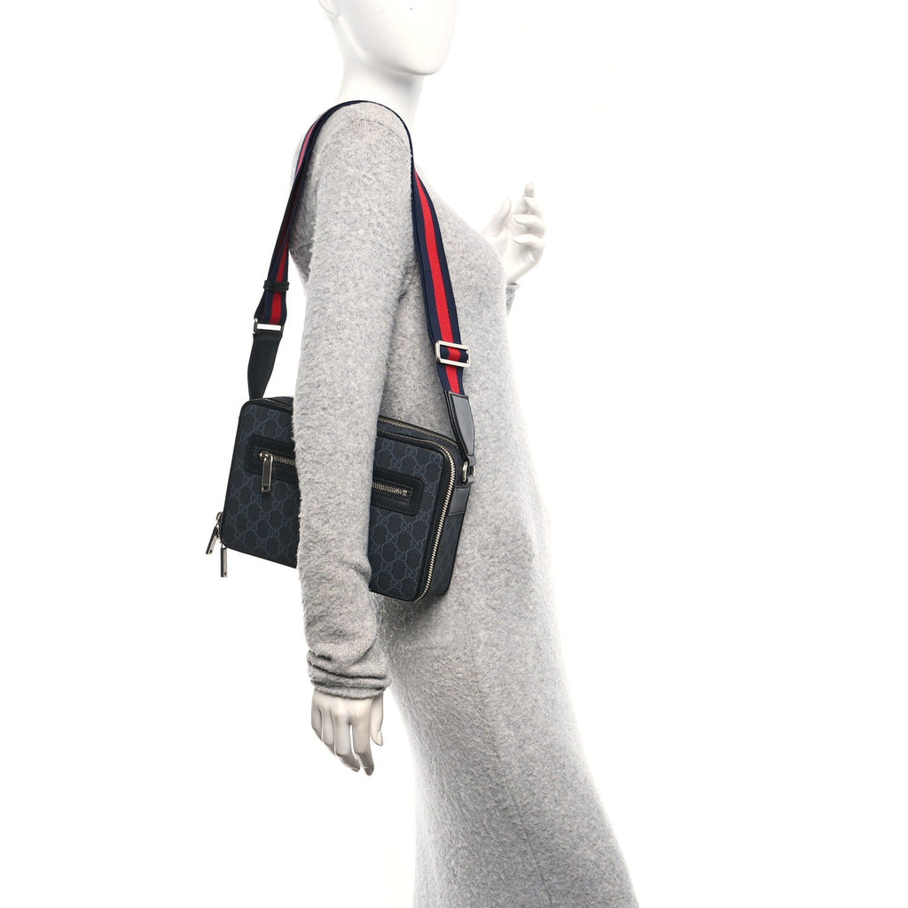 Gucci GG Supreme Monogram Web Small Shoulder Bag Black Grey