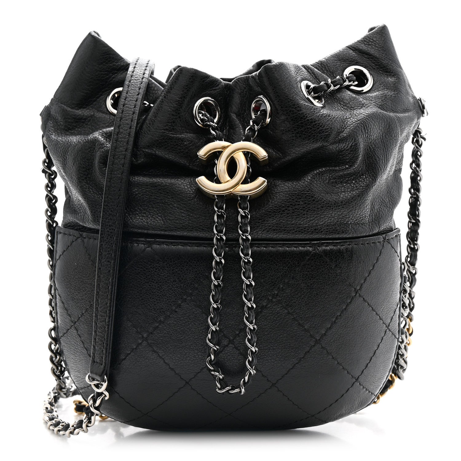 Chanel Calfskin Quilted Small Gabrielle Bucket Black