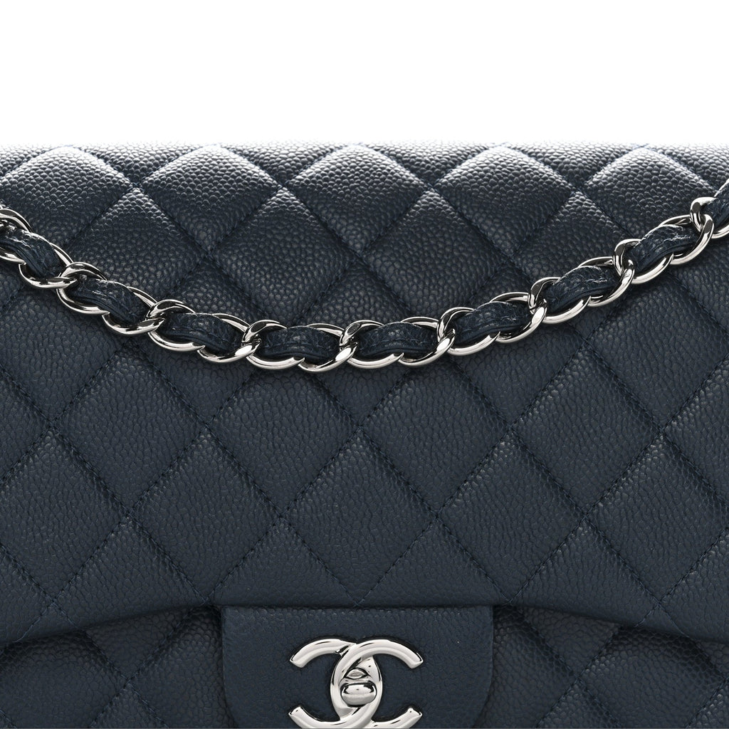 Chanel Caviar Quilted Jumbo Double Flap Blue