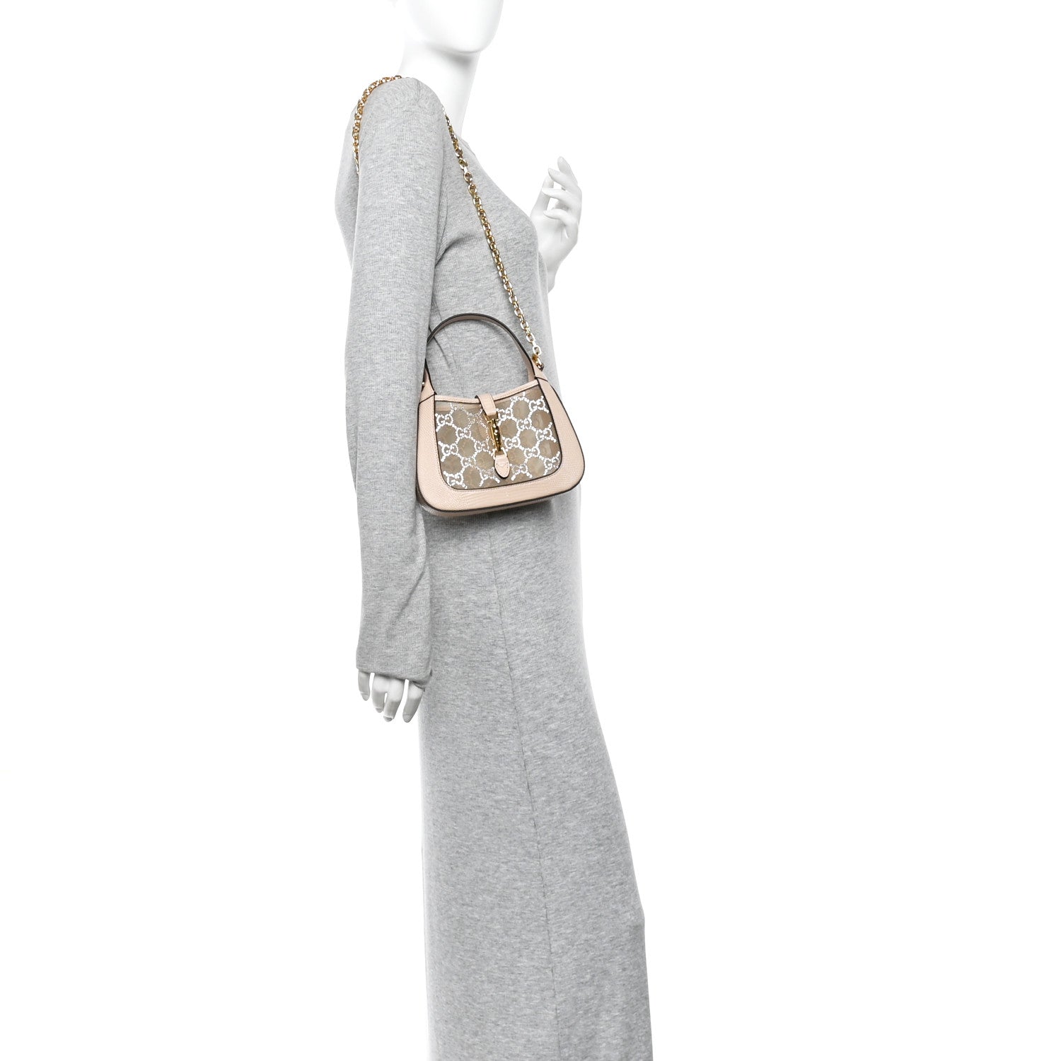 Gucci Lizard Mesh Crystal GG Monogram Mini Jackie 1961 Hobo Light Powder Skin Rose