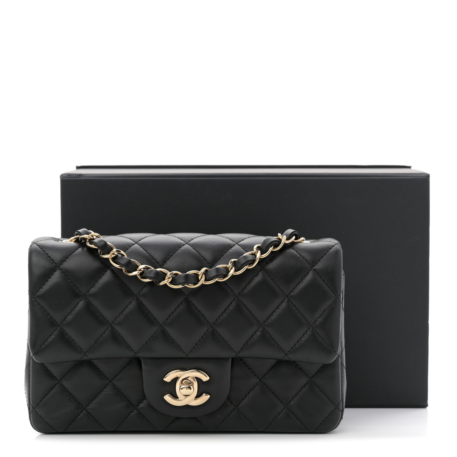 Chanel Lambskin Quilted Mini Rectangular Flap Black