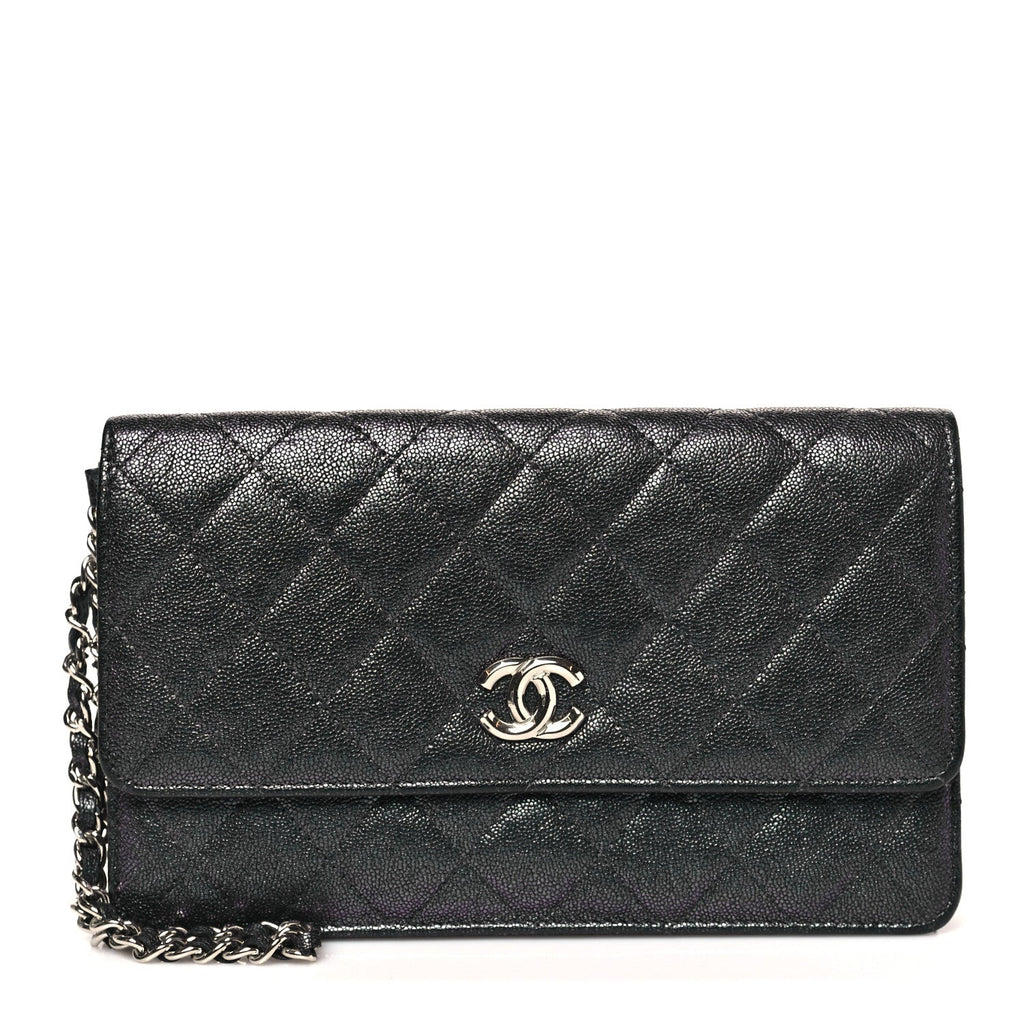 Chanel Iridescent Caviar Quilted Classic Pouch Clutch Black