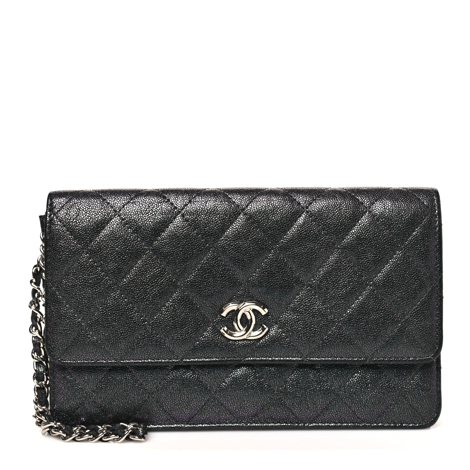 Chanel Iridescent Caviar Quilted Classic Pouch Clutch Black