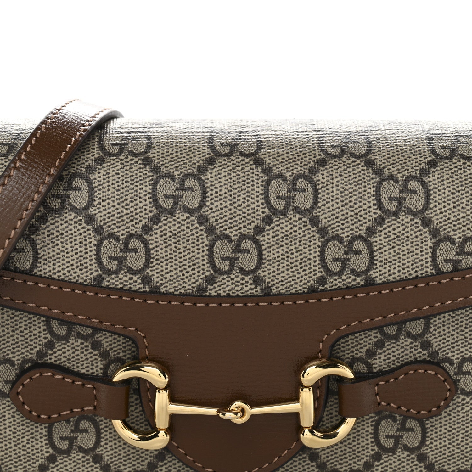 Gucci GG Supreme Monogram Mini Horsebit 1955 Shoulder Bag Beige Brown Sugar