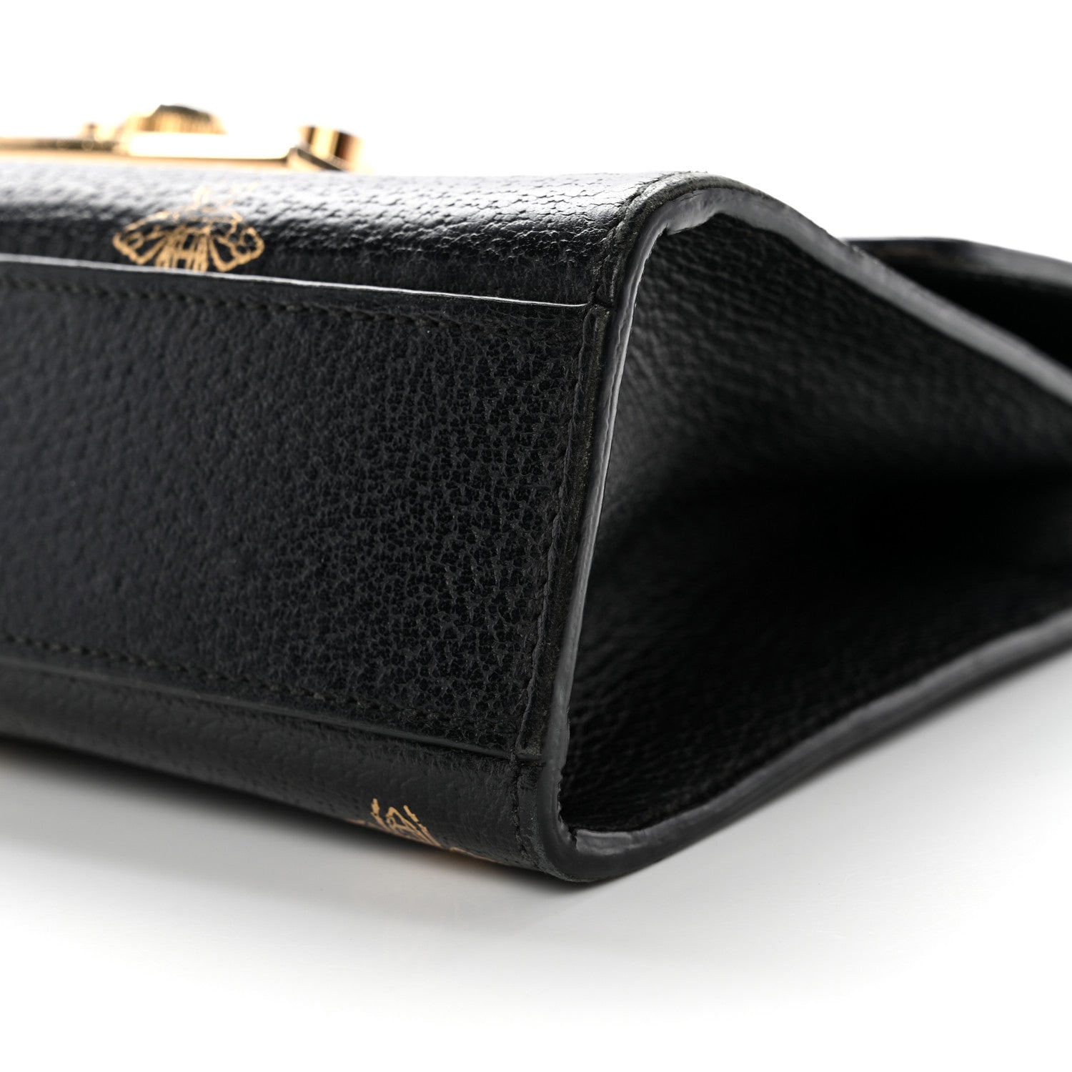Gucci Grained Calfskin Bee Star Small Padlock Shoulder Bag Black