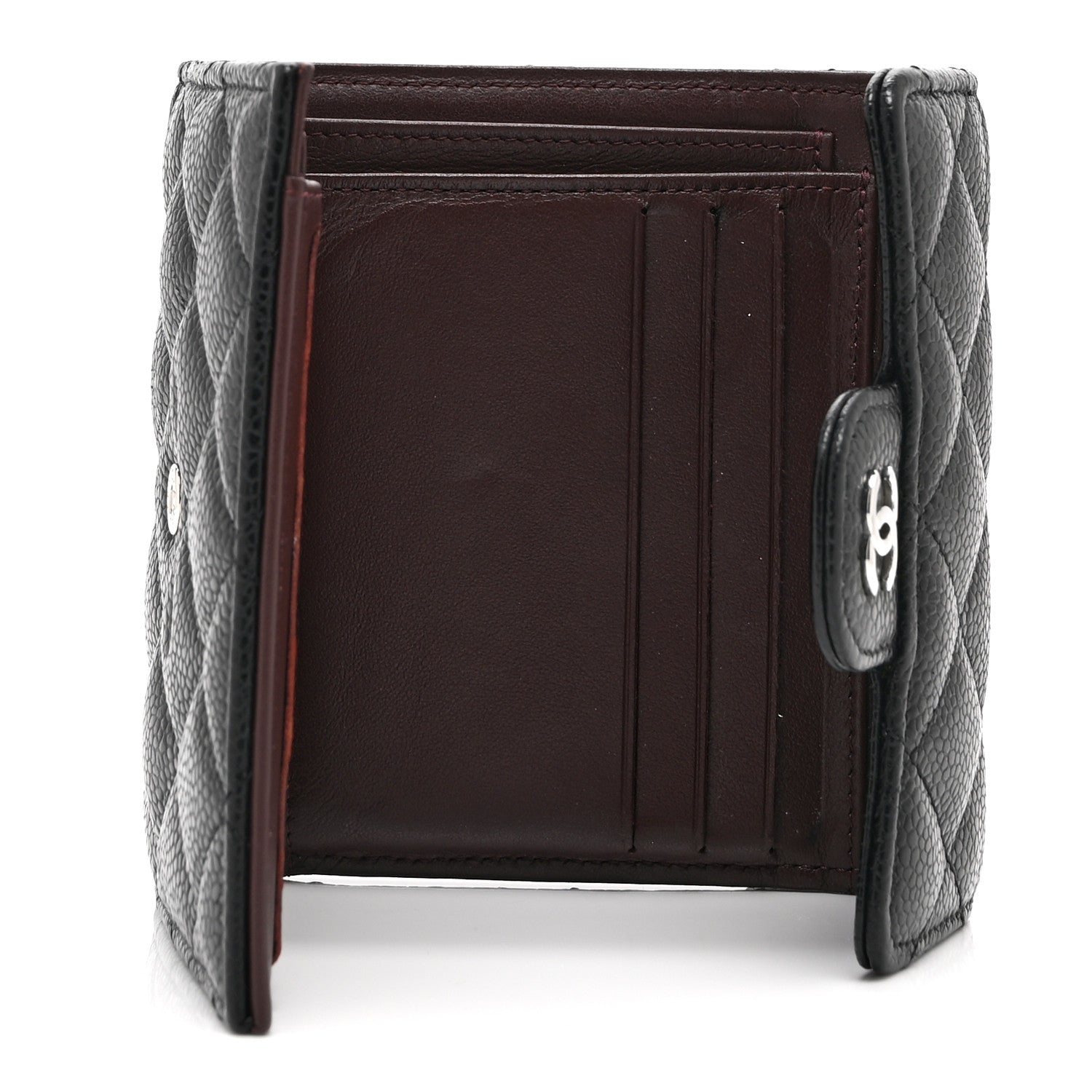 Caviar Quilted Compact Flap Wallet Black