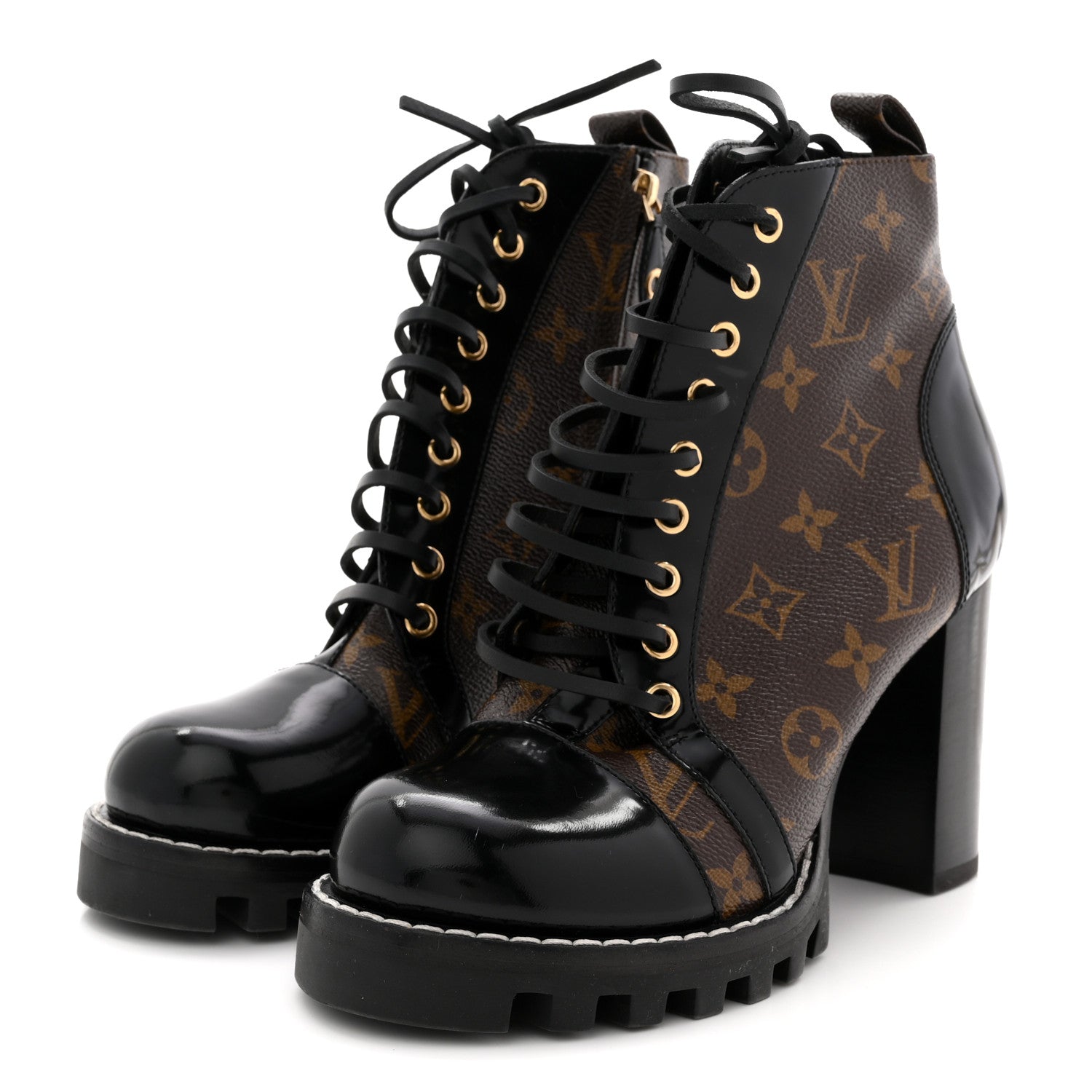 Louis Vuitton Patent Calfskin Monogram Star Trail Ankle Boots 39 Black
