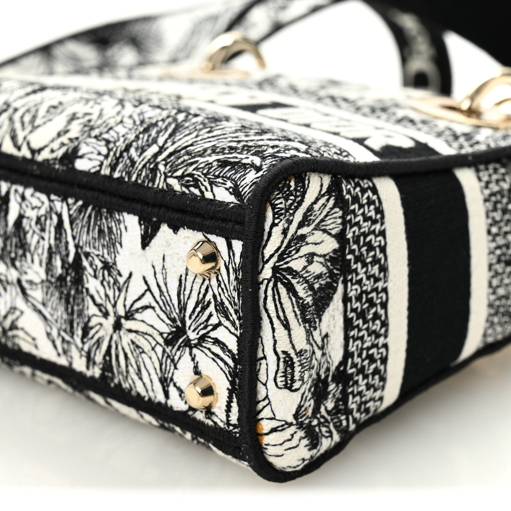 Christian Dior Canvas Embroidered Toile De Jouy Mini Lady D-Lite White Black