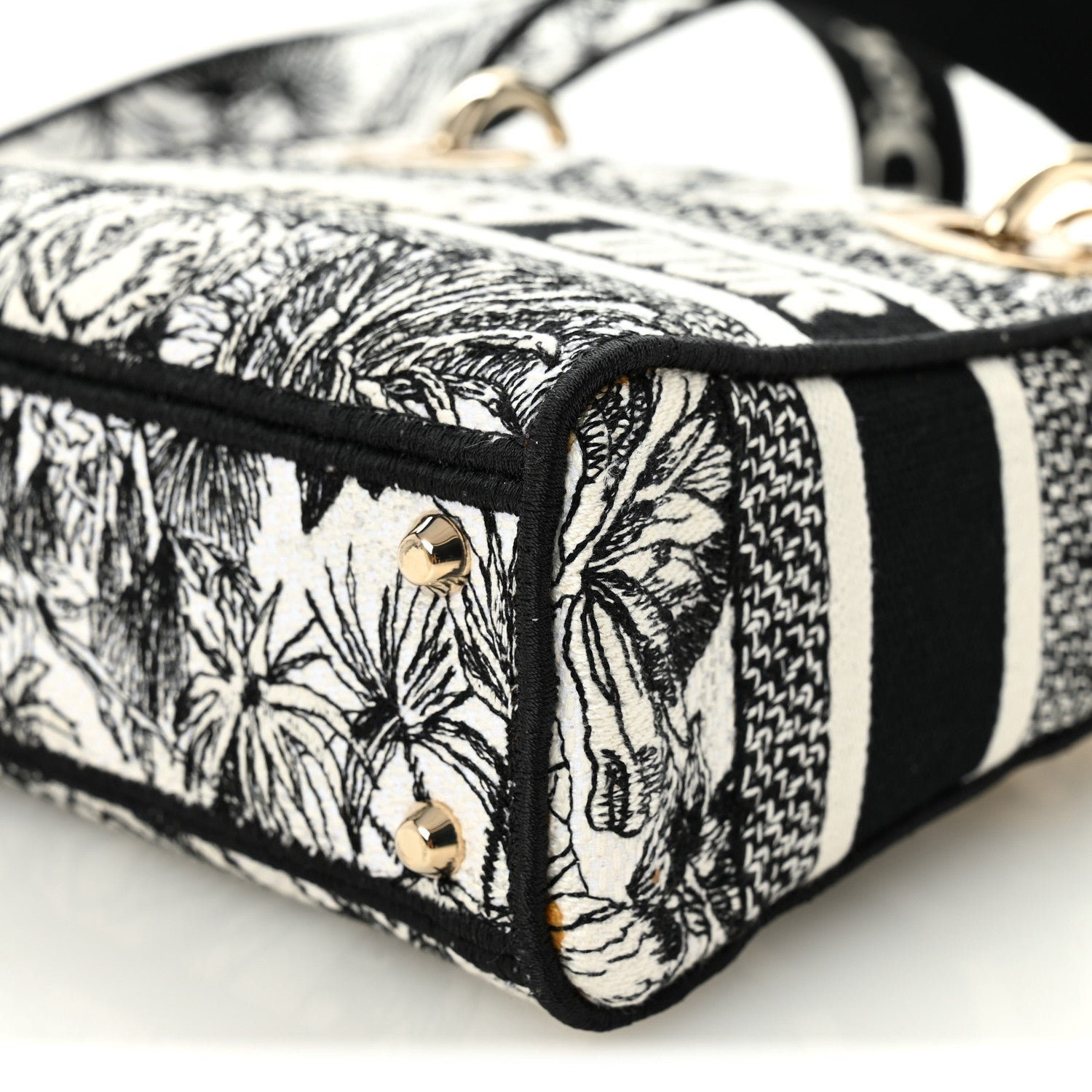 Christian Dior Canvas Embroidered Toile De Jouy Mini Lady D-Lite White Black