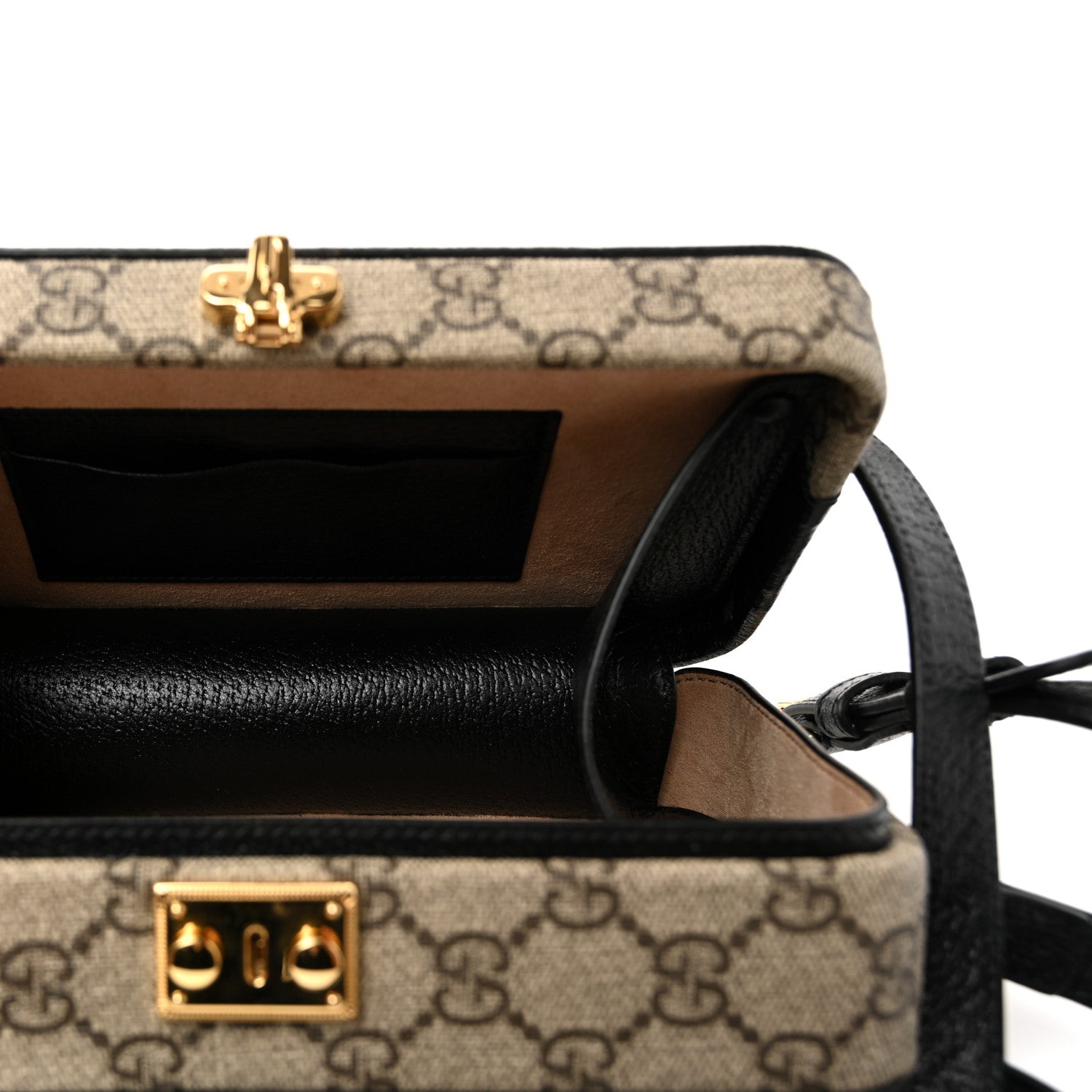 Gucci GG Supreme Monogram Textured Dollar Calfskin Mini New Basket Shoulder Bag Beige Ebony Black