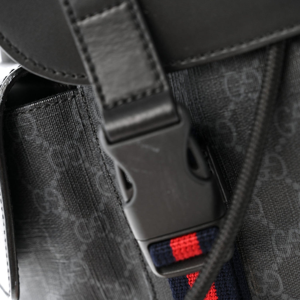 Gucci Soft GG Supreme Monogram Calfskin Web Double Buckle Backpack Black