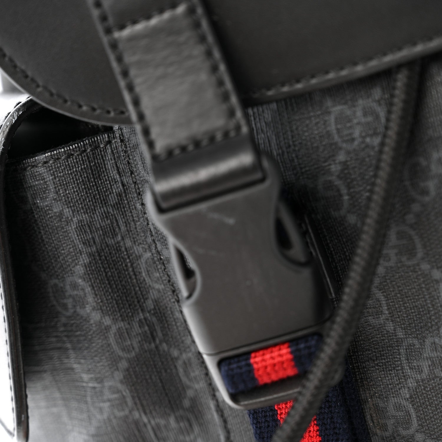 Gucci Soft GG Supreme Monogram Calfskin Web Double Buckle Backpack Black