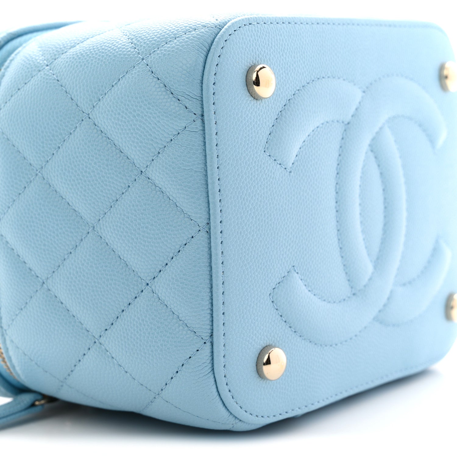 Chanel Caviar Quilted Top Handle Vanity Case With Chain Blue