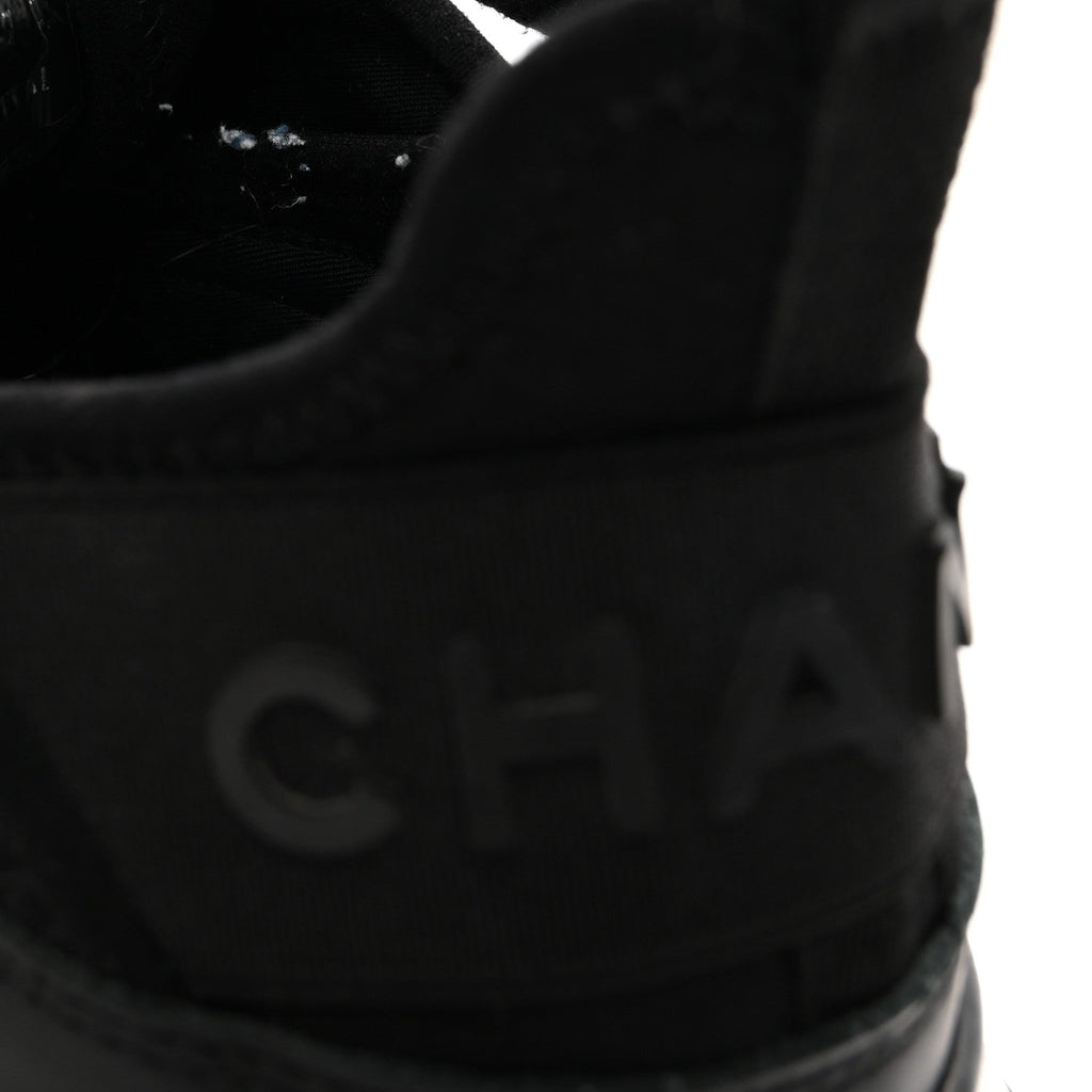 Chanel Velvet Calfskin Mixed Fibers CC Sneakers 36.5 Black