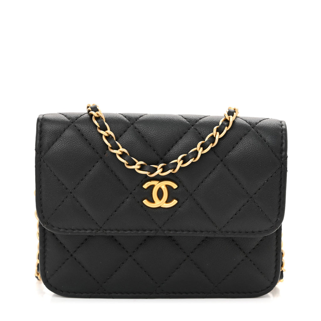 Chanel Lambskin Quilted Pearl Crush Flap With Chain Black
