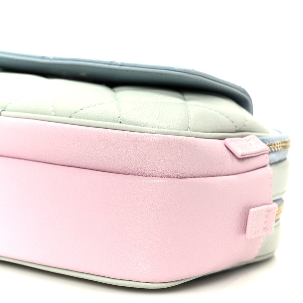 Chanel Goatskin Quilted Tri-Color In & Out Waist Bag Green Blue Pink