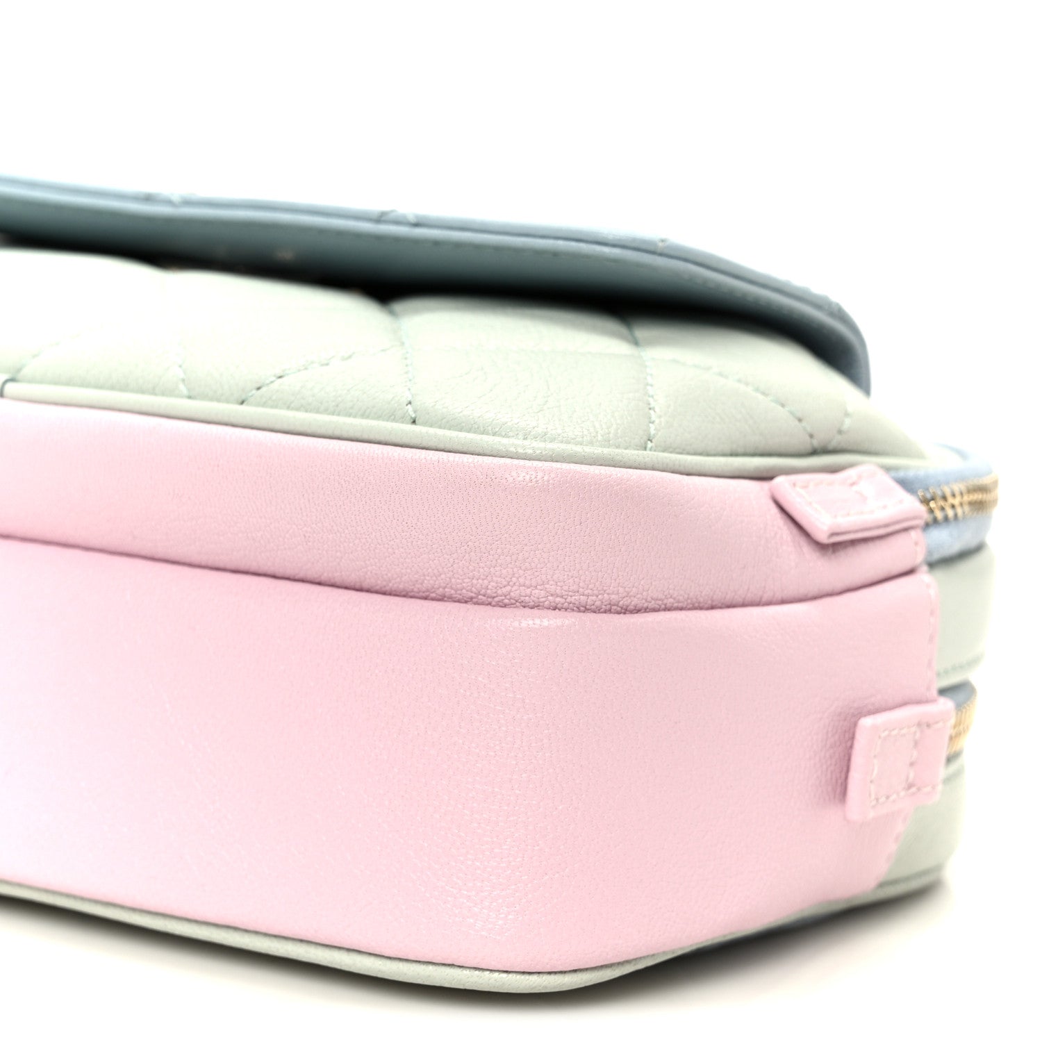 Chanel Goatskin Quilted Tri-Color In & Out Waist Bag Green Blue Pink