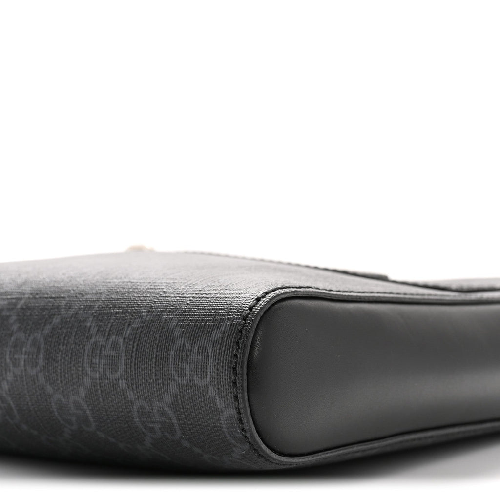 Gucci GG Supreme Monogram Web Small Flat Messenger Bag Black Grey