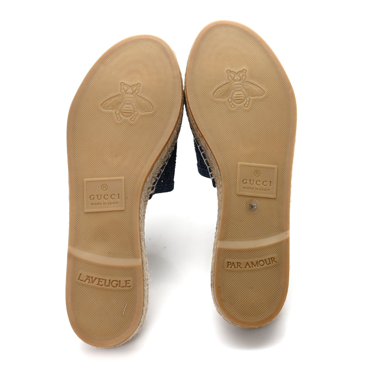 Gucci Denim Crystals GG Monogram Espadrille 20mm Slide Sandals 39 Denim