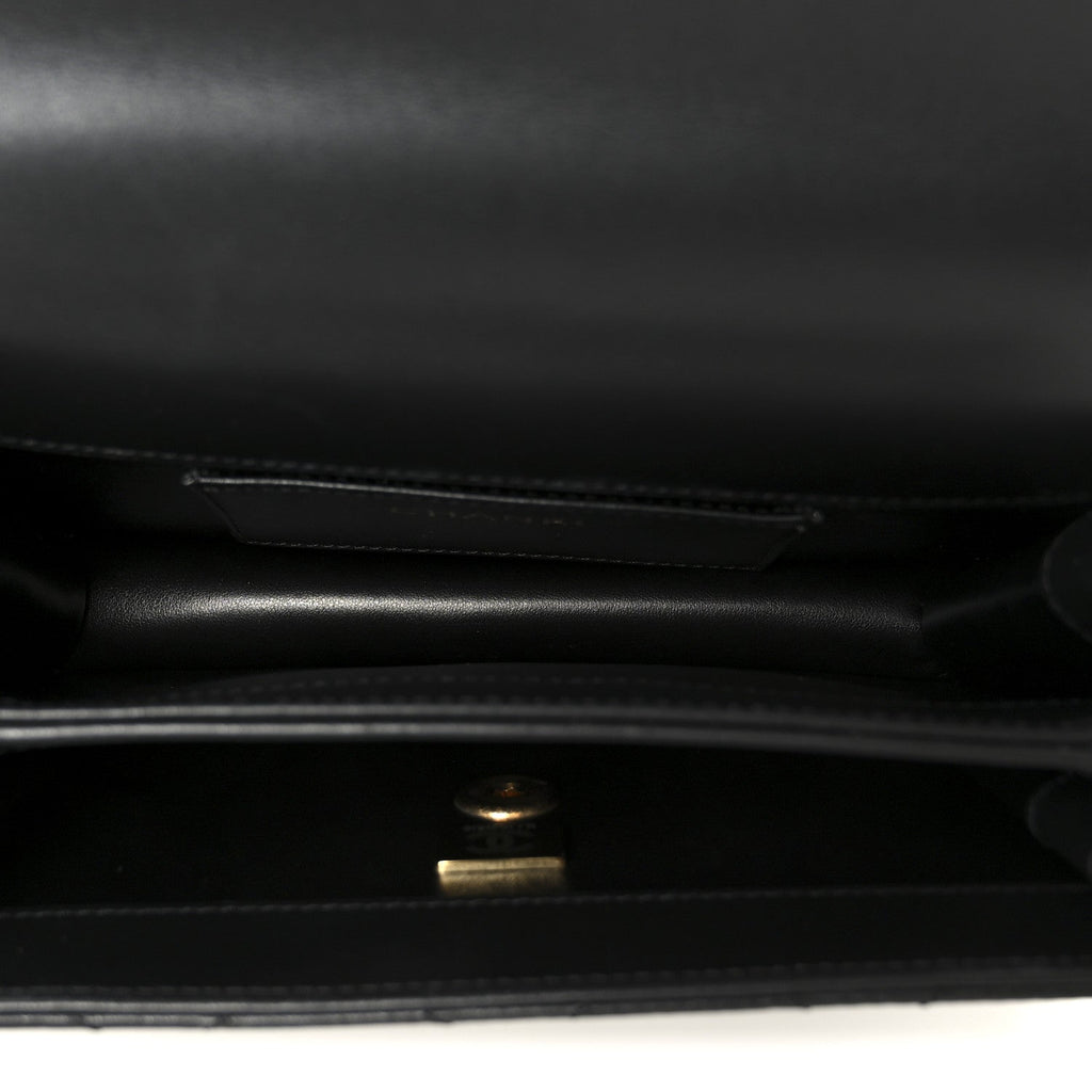 Chanel Shiny Calfskin Quilted Mini Metal Top Handle Flap Black