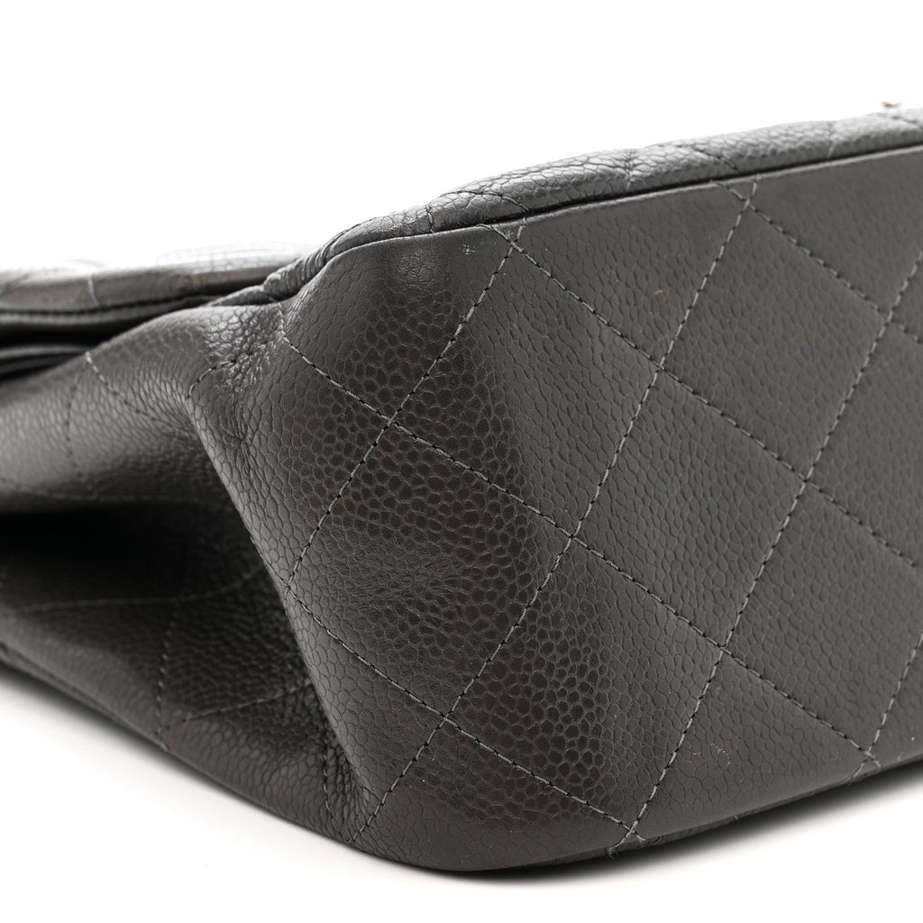 Chanel Caviar Quilted Jumbo Double Flap Grey