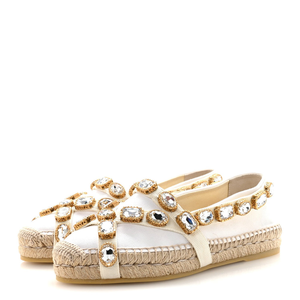 Gucci Canvas Crystal Embellished Espadrilles 36.5 Great White
