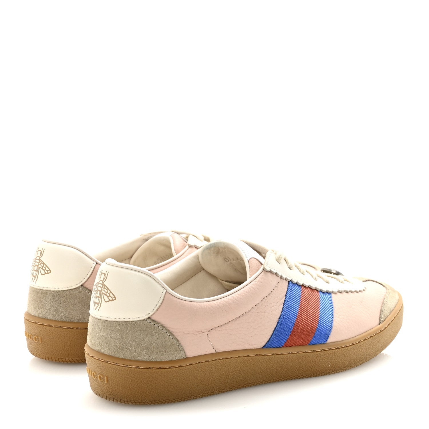 Gucci Calfskin Suede Web Womens G74 Sneakers 37 Oatmeal Soft Rose