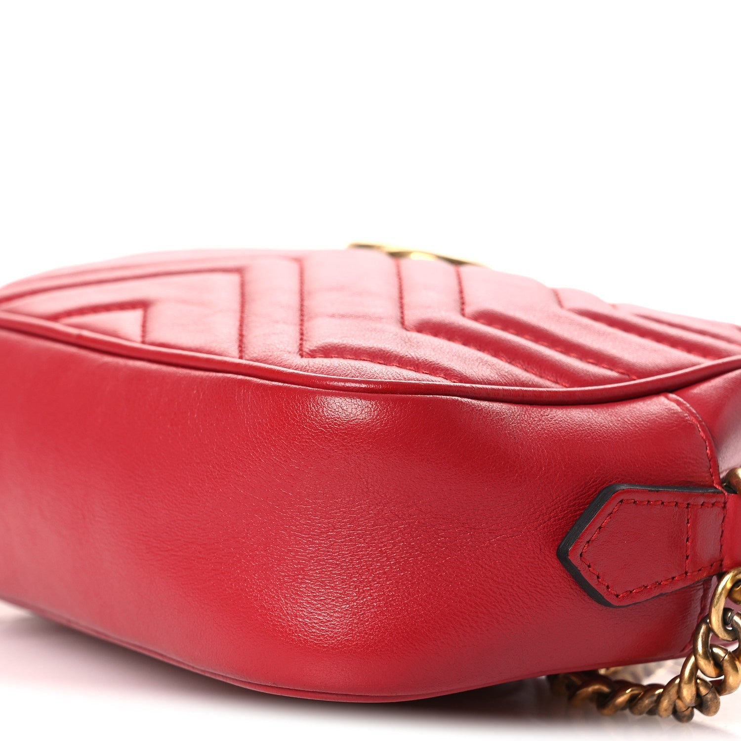 Gucci Calfskin Matelasse Mini GG Marmont Chain Shoulder Bag Hibiscus Red