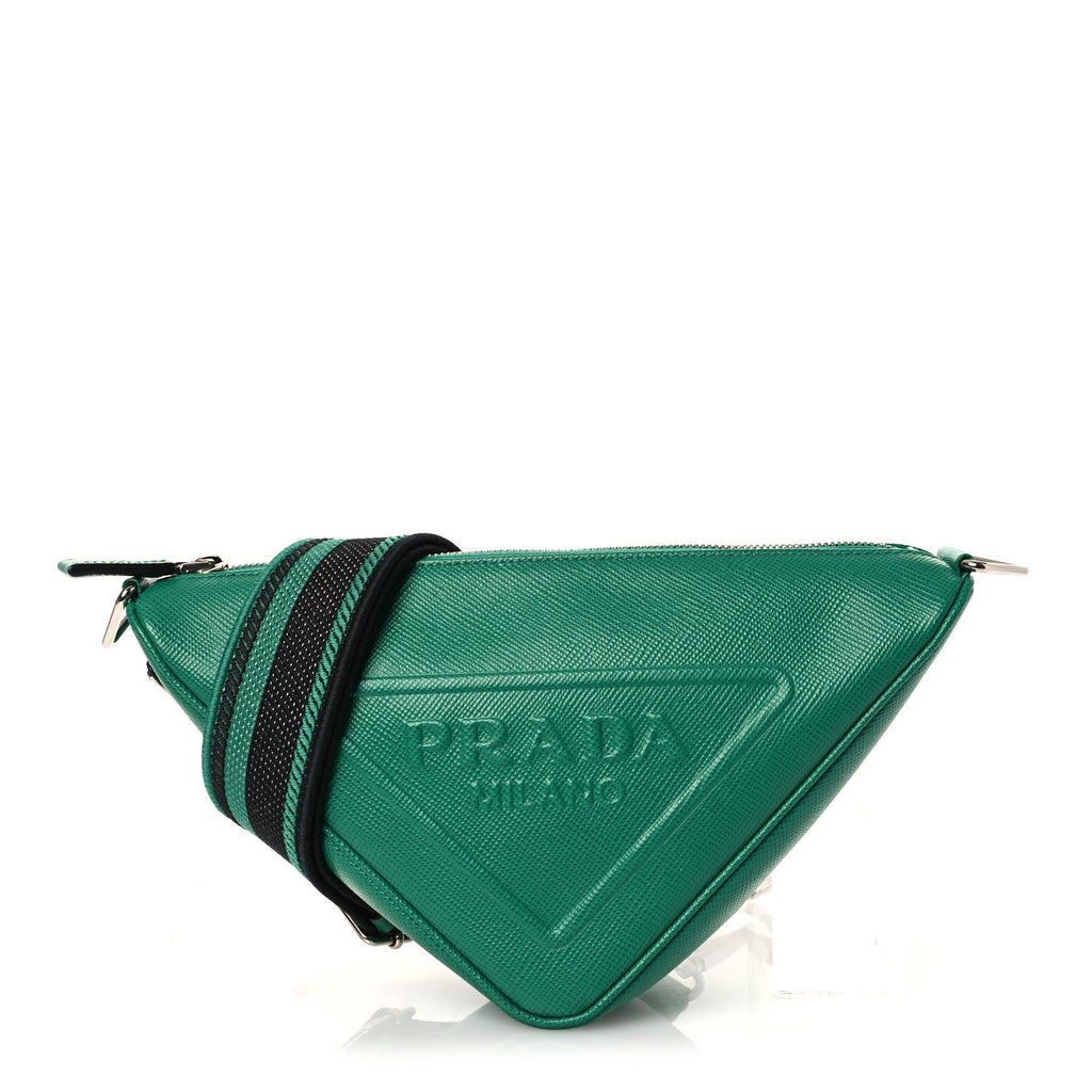Prada Saffiano Cuir Triangle Logo Embossed Triangle Shoulder Bag Mango
