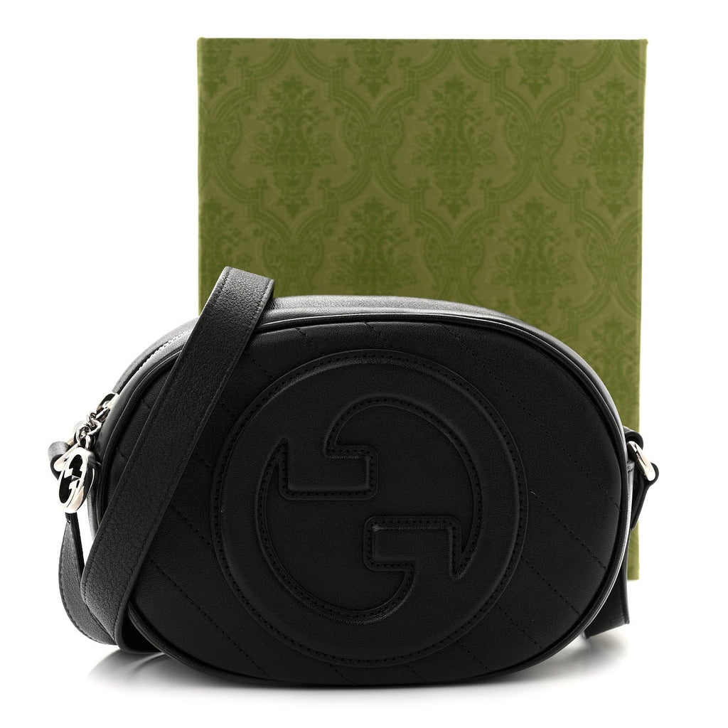 Gucci Sakai Be Green Calfskin Diagonal Stitched Mini Blondie Shoulder Bag Black